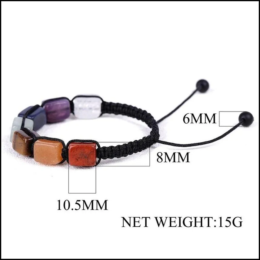 woven rectangular yoga 7 chakra natural stone cube beaded strand bracelets adjustabel bracelet wrist band for women fashion jewelry will and