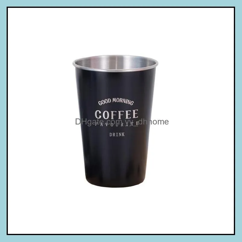 stainless steel beer mug 500ml black letter printed travel camping tea milk juice cups home office gift beer cup