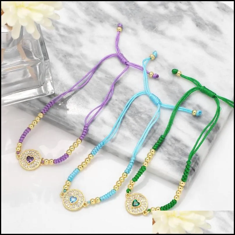 charm bracelets candy color rope chain for women girls copper gold beads woven zircon heart rainbow jewelry brtf91charm charmcharm