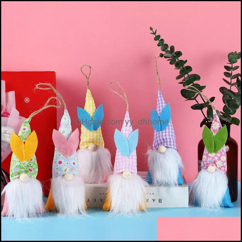 6 pcs easter hanging bunny ornaments set colorful plush bunny gnomes party tree decorations
