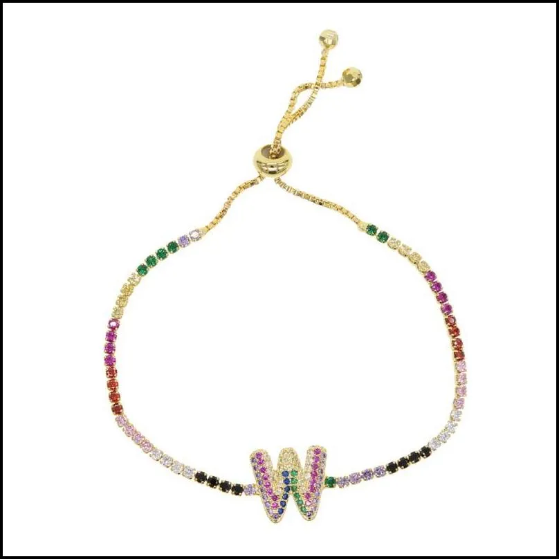 charm bracelets wholesale cz bubble 26 letter initial adjust chain bracelet thin tennis white rainbow color name kent22