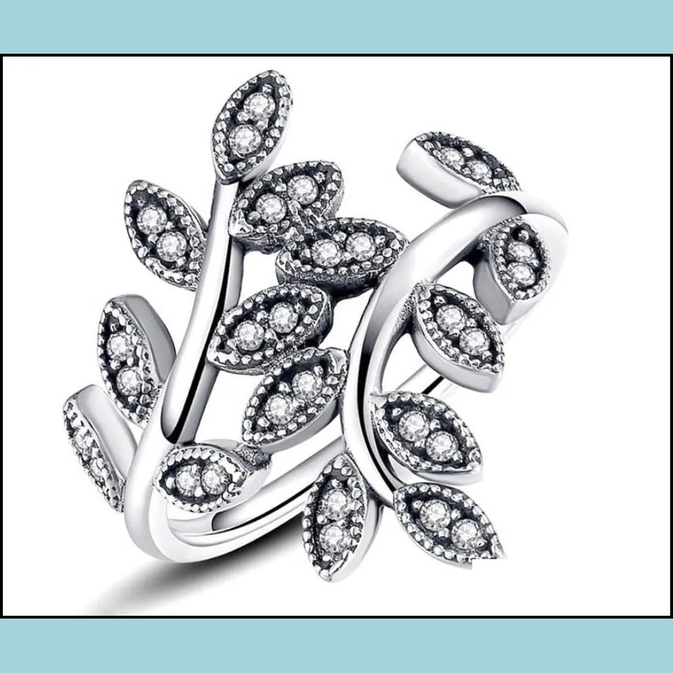 cz diamond 925 sterling silver wedding ring set original box for pan-dora sparkling leaves ring women girls gift jewelry w164330j