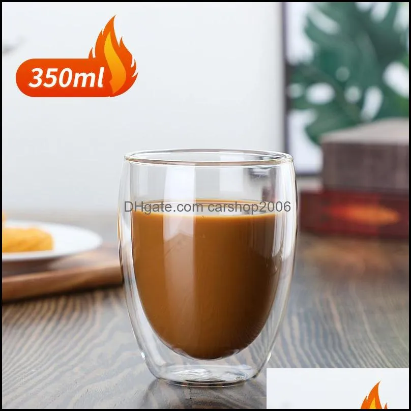 doublelayer insulated glass cup antiscalding tumblers anticold coffee milk beverage mug bamboo lid transparent drinkware gift