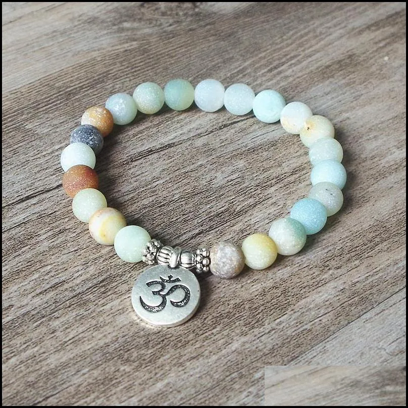 charm bracelets matte amazonite stone strand bracelet yoga chakra mala ohm lotus women men beaded handmade jewelry kent22