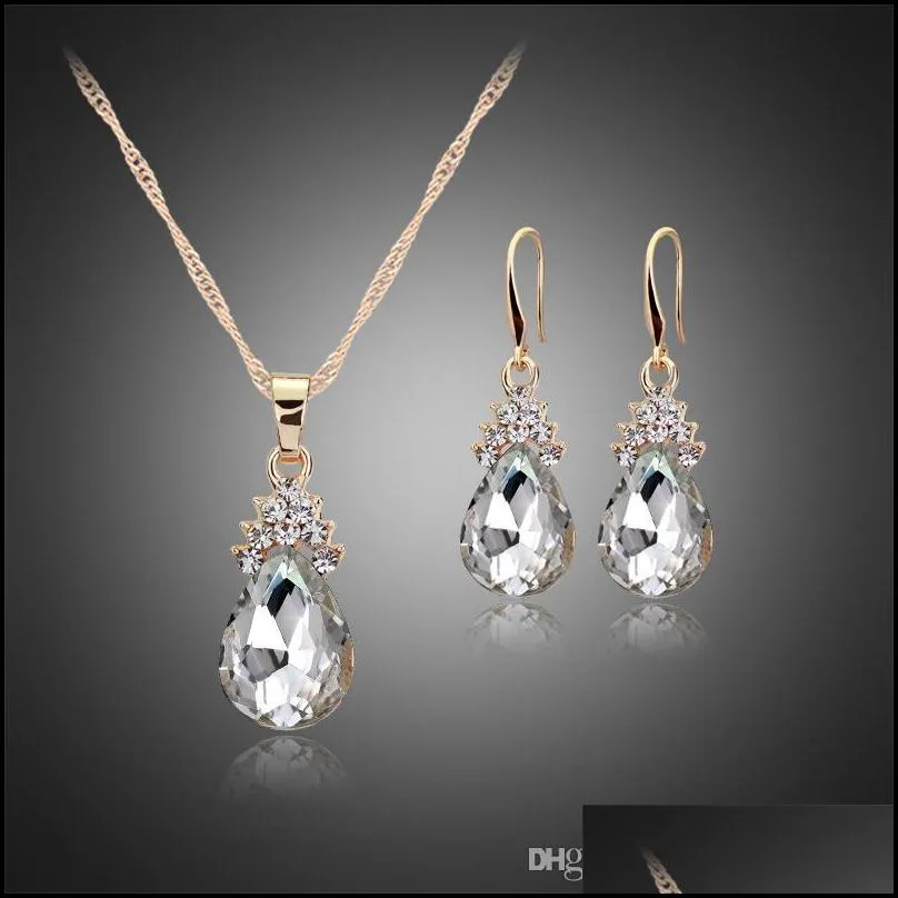 wedding jewelry sets for brides teardrop stud earrings necklace flower pear cz diamond necklaces ear ring womens day drop ship