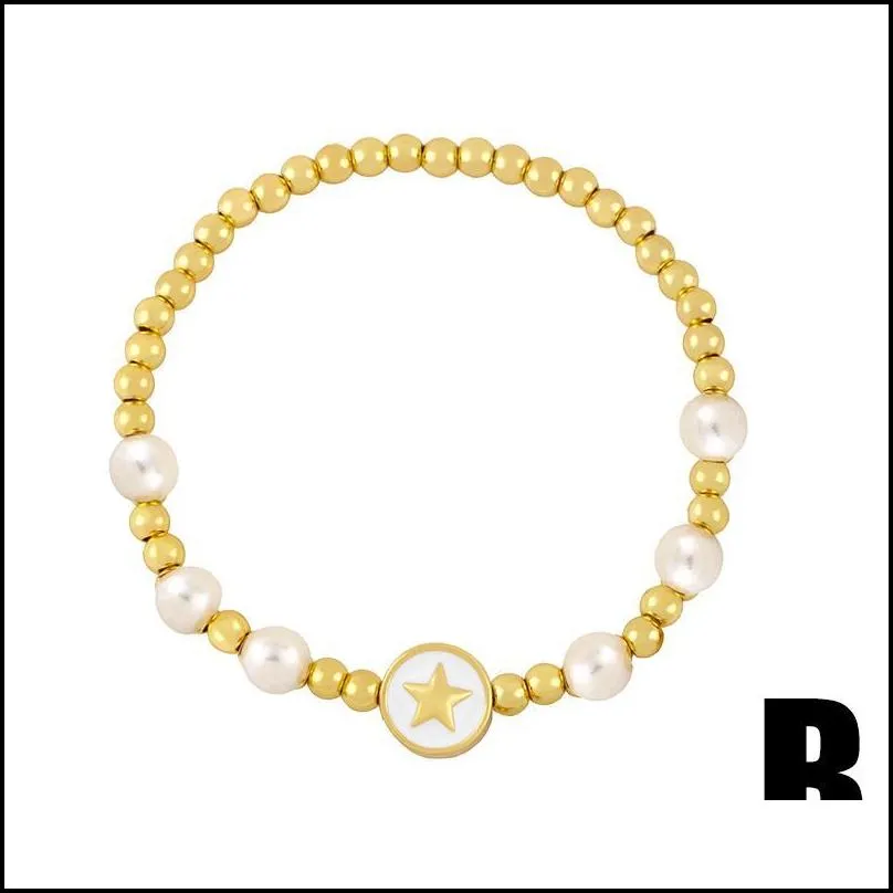charm bracelets flola gold beads pearl enamel moon and star for women handmade beaded cross bangle bracelet wholesale jewelry brtd26