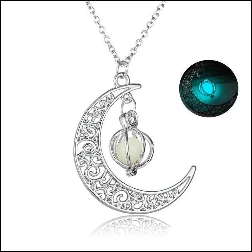 4 colors glow in the dark pumpkin necklace luminous moon locket pendant women children fashion hip hop jewelry drop ship