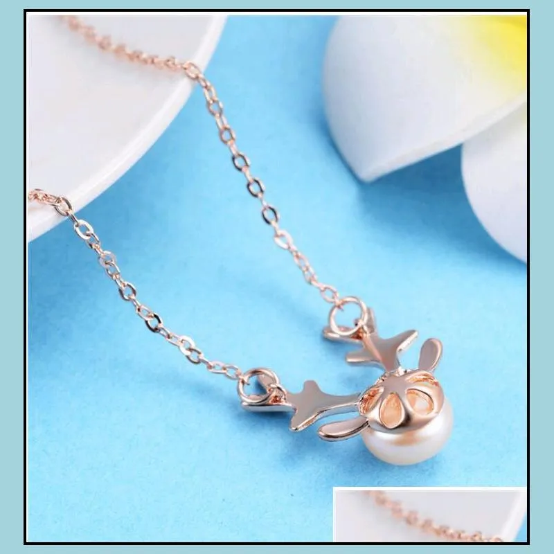 natural  water pearl necklaces simple deer antler sautoir pearl pendant necklace christmas gift for women jewelry accessories