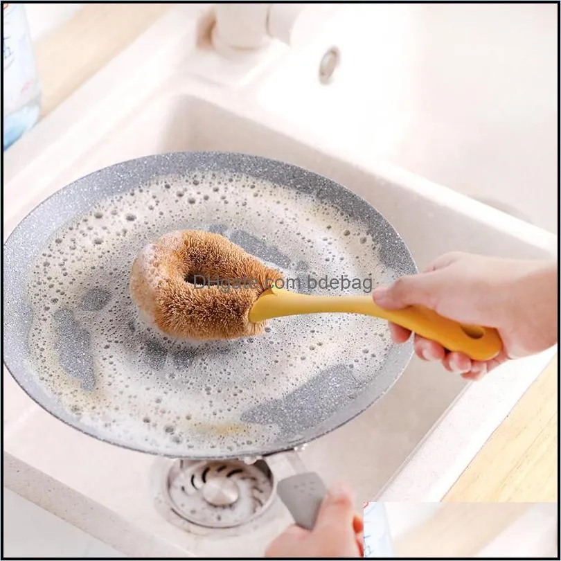 coconut palm brush non stick oil pot brush plastic handle coconut palm pan brushes household kitchen cleaning tools