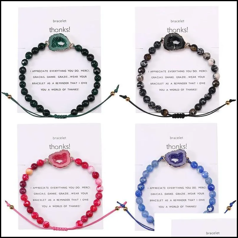 charm bracelets colorful natural stone strand bracelet for women adjustable string resin druzy beaded fashion jewelry giftscharm