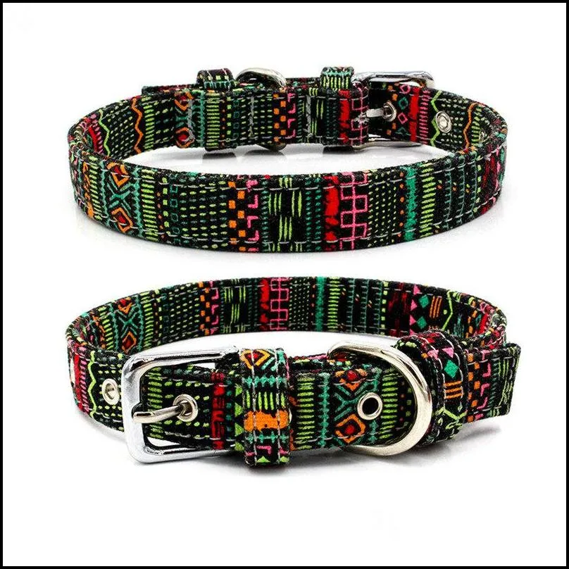 dog collar fashion canvas colorful print dogs collars adjustable pin buckle collar rings pet supplies