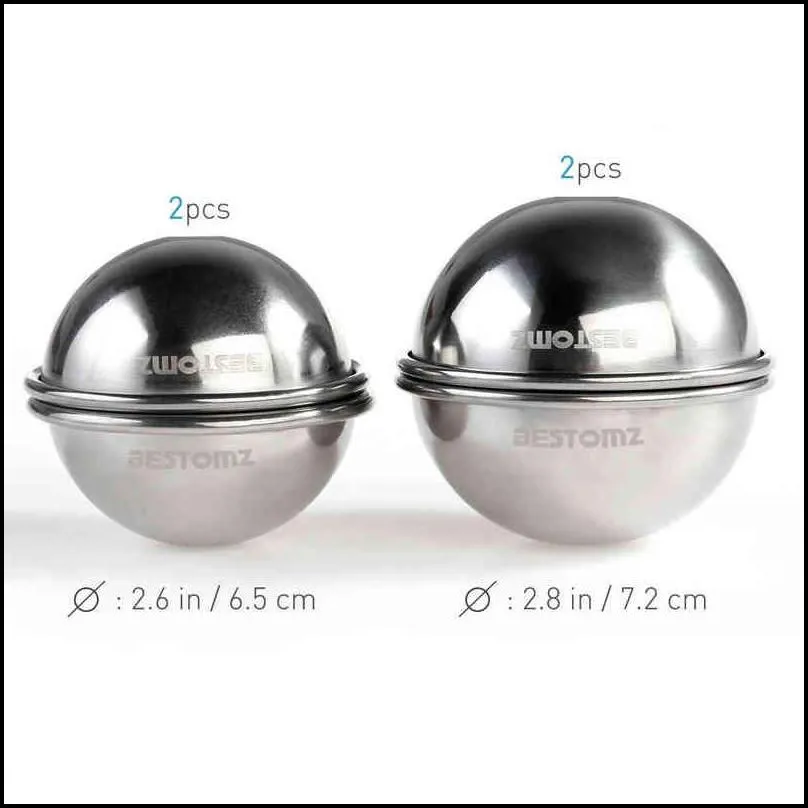 bestomz 8pcs stainless steel bath bomb mold diy make  bath bombs 6 5cm/ 7cm for crafting your own fizzles h220418