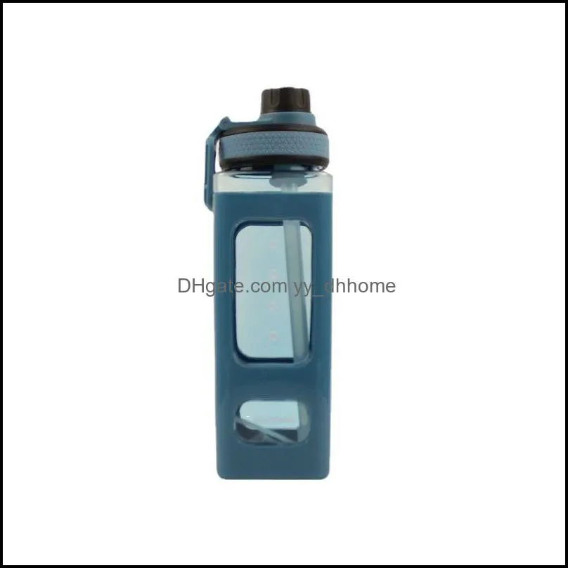 square plastic water bottle 700ml 900ml outdoor camping hiking sport drinking bottles with straws