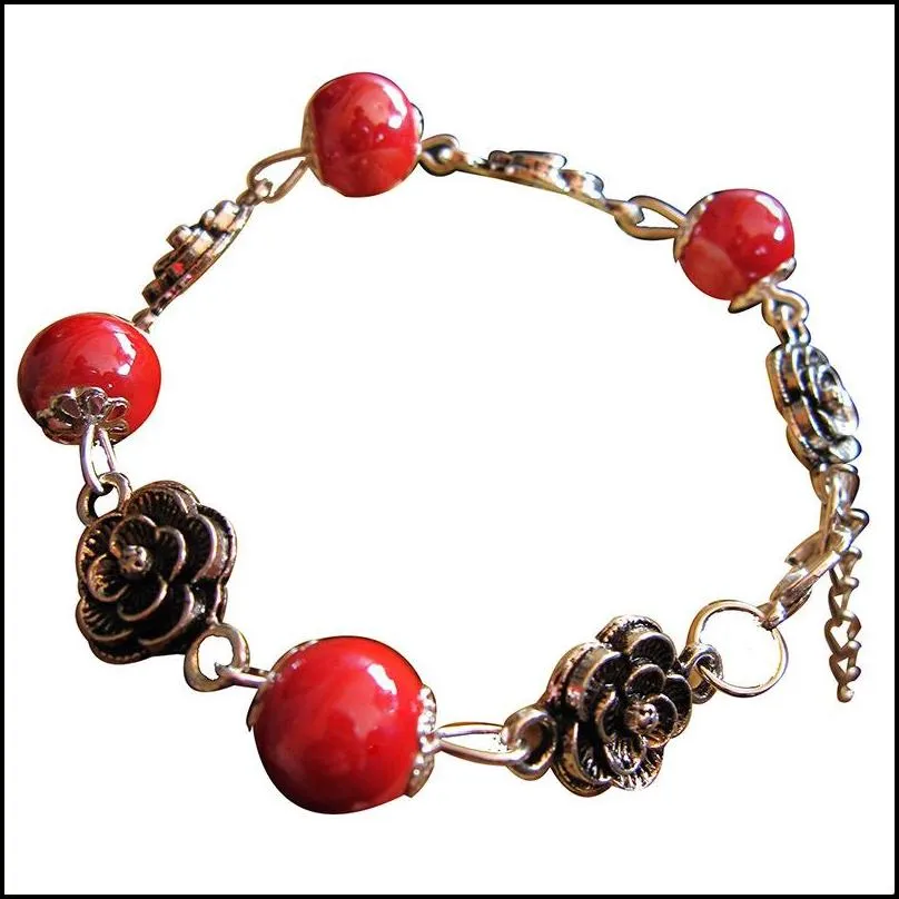 china folk ceramic bracelets beads flower handnmade jewelry link chain charm bracelet for women mix 9colors wholesale