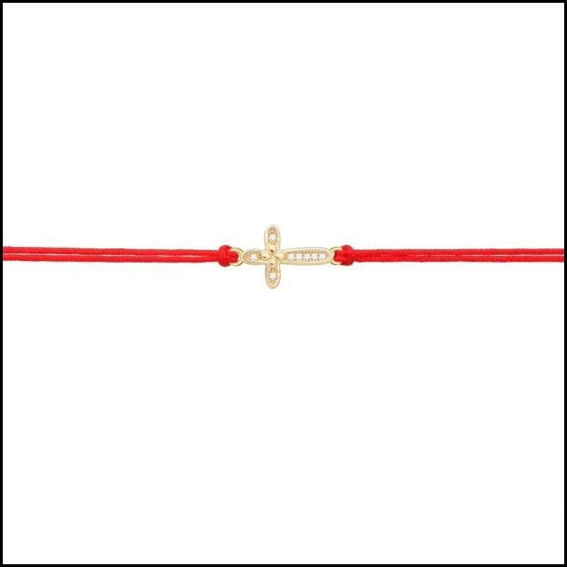 charm bracelets white cubic zirconia stones small christian cross bracelet for women trendy religion faith cz red string handmade