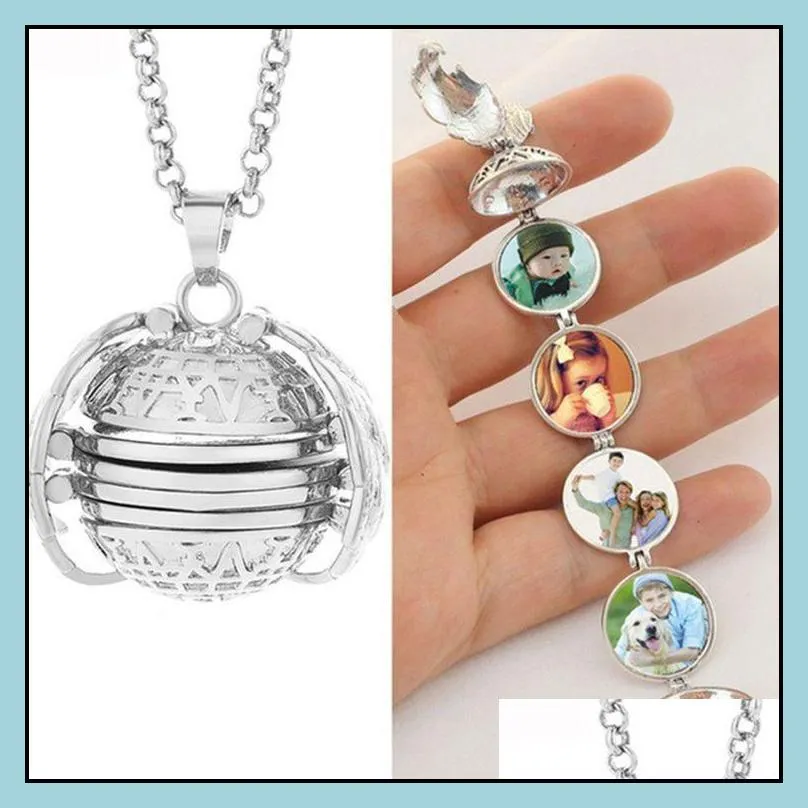 multilayer wing locket pendants necklace vintage 4 5 6 layers memory photo box necklaces for men women gift wholesale