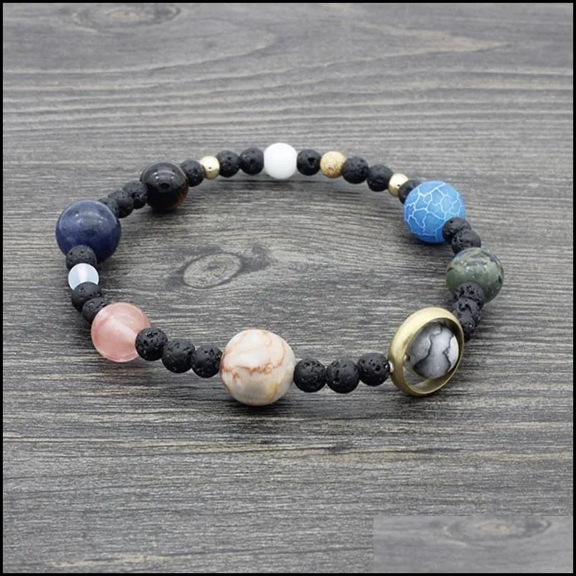 universe eight planets bracelet agate natural stone beads charm bracelets mens jewelry drop ship