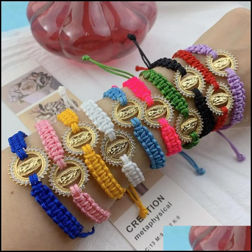 charm bracelets wholesale girl jewelry woven bracelet metal virgin mary fashion hand braided rope for women kent22