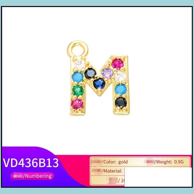 micro pave colorful rhinestone letter charms pendant earrings findings brass initial necklace jewelry accessories wholesale