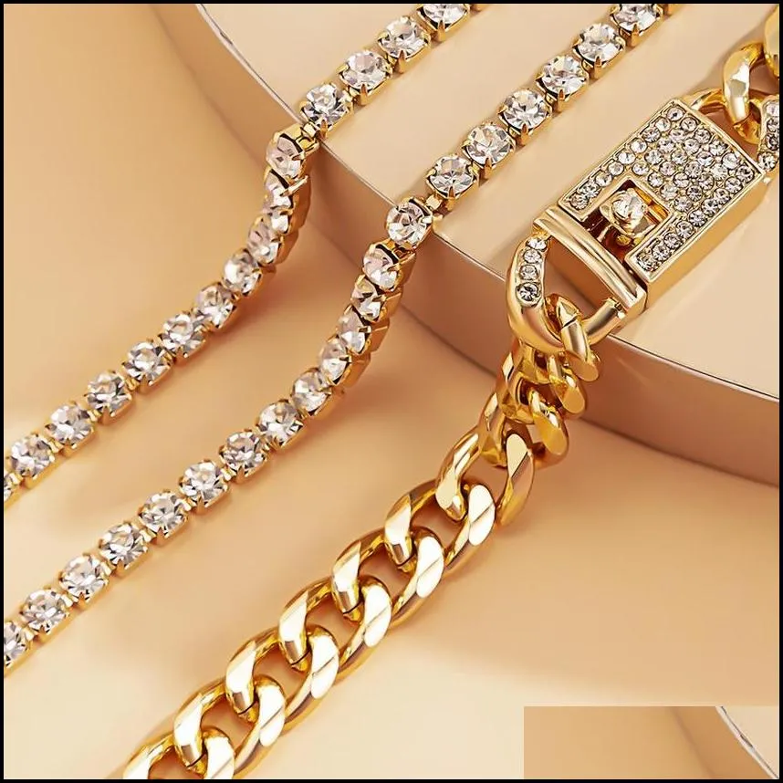 iced out cuban chain anklet bracelet silver gold multilayer crystal tennis foot bracelets for women summer fashion jewelry will and