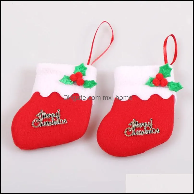 nonwoven christmas hanging socks small holly tree decoration socks year merry christmas home decoration stocking