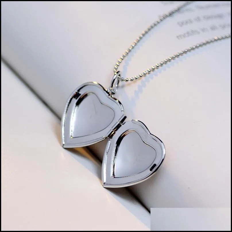 diamond studded heart shaped charms diy floating locket pendant necklace copper gold plated photo box collarbone chain for women