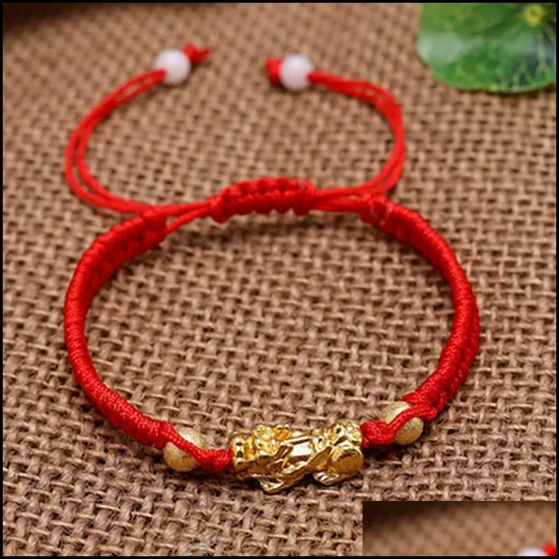 charm bracelets handmade red rope bracelet unisex wristband gold black pixiu wealth and good luck women jewelry giftcharm kent22