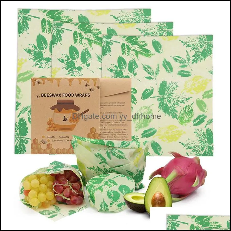 3pcs/set beeswax wrap recyclable bee wax food keep  wraps sandwich fruits vegetable storage wrapper