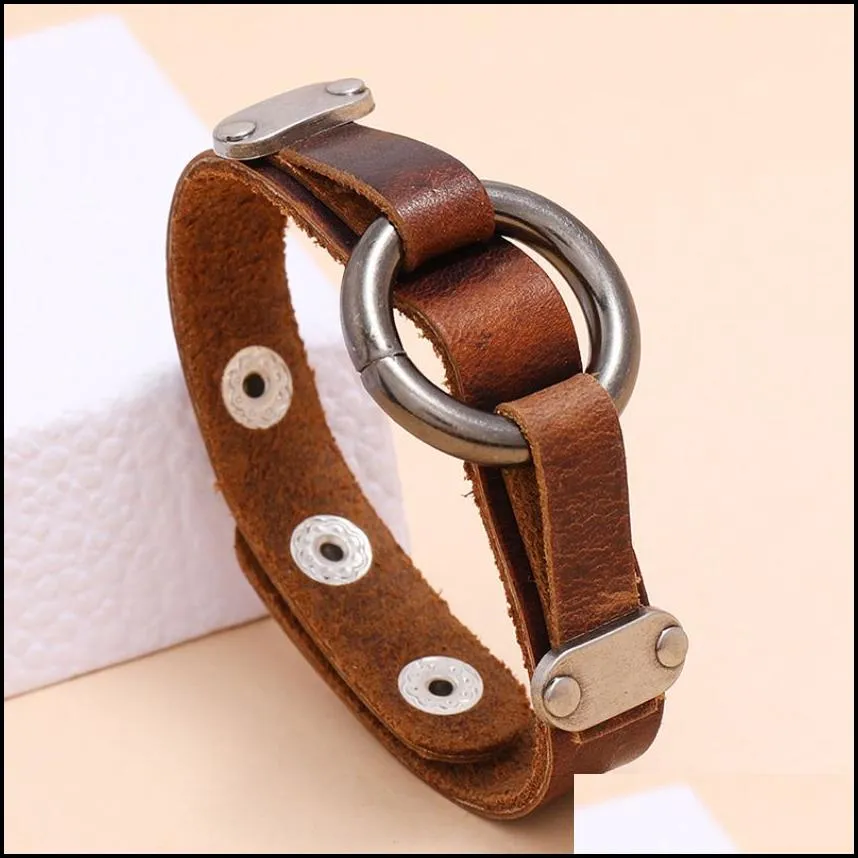 o ring charm leather bangle cuff button adjustable bracelet wristand for men women fashion jewelry