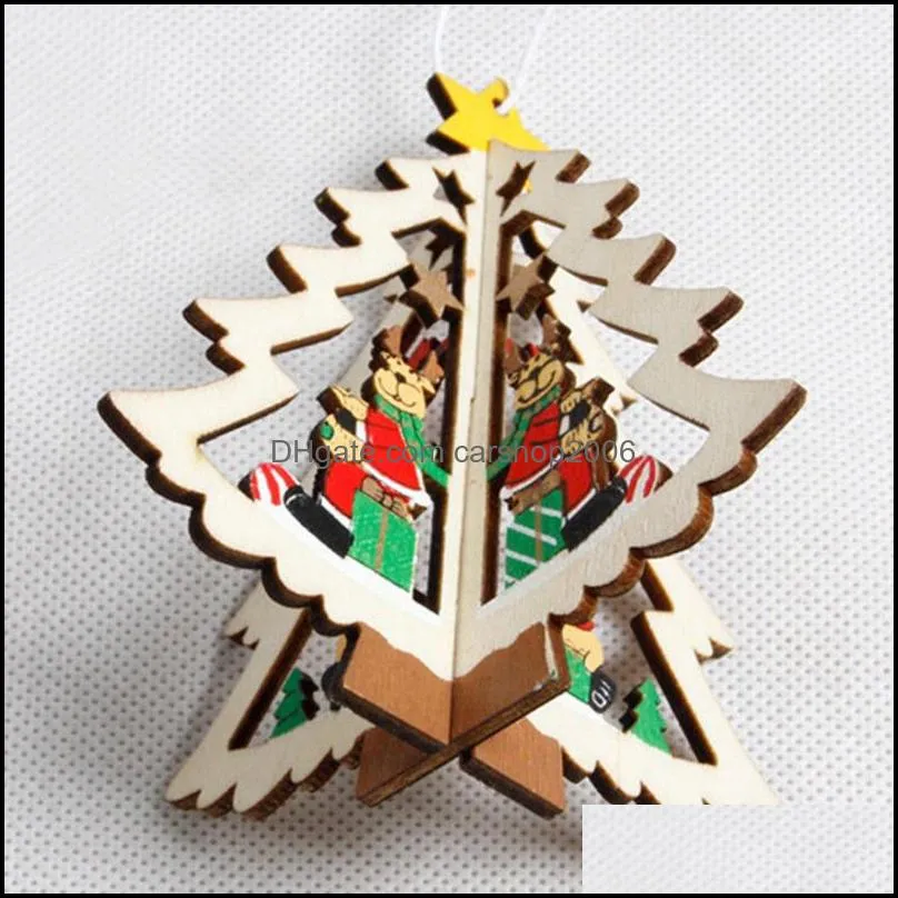 3d christmas wooden pendant christmas tree ornament diy santa xmas tree decor for home party year wood pendant