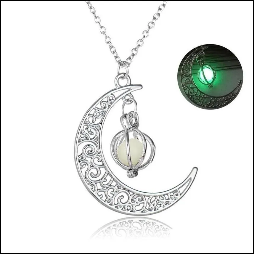 4 colors glow in the dark pumpkin necklace luminous moon locket pendant women children fashion hip hop jewelry drop ship