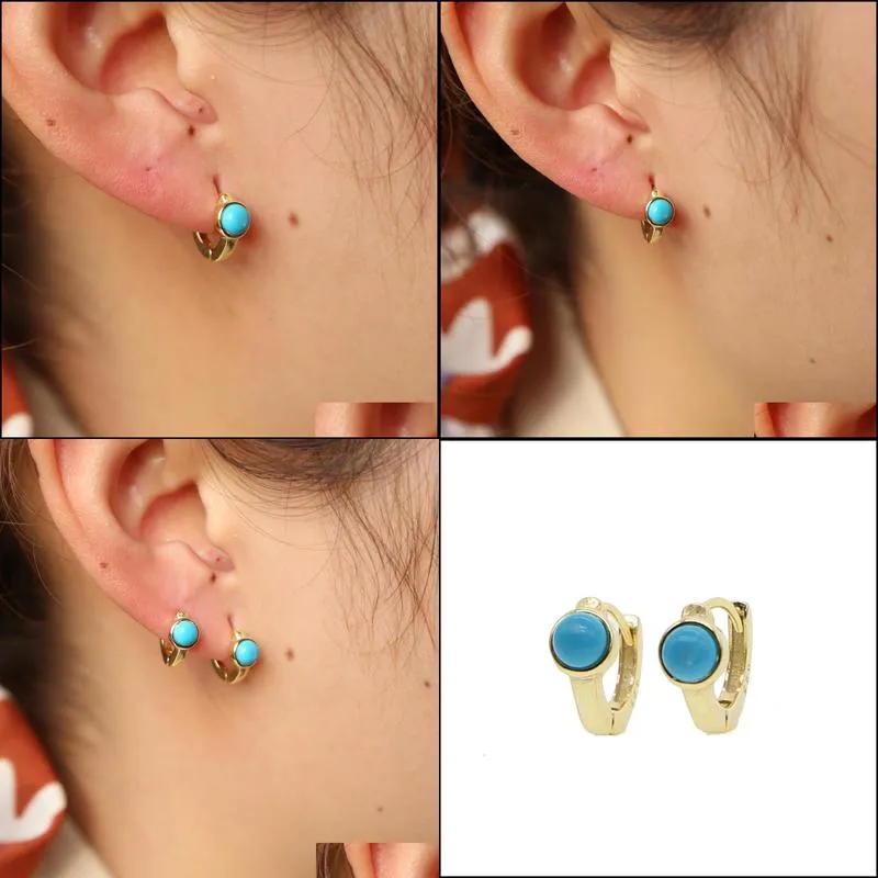 real 925 sterling silver turquoise hoop earring mini small hoops minimal delicate girl women gift gold plated gemstone earrings