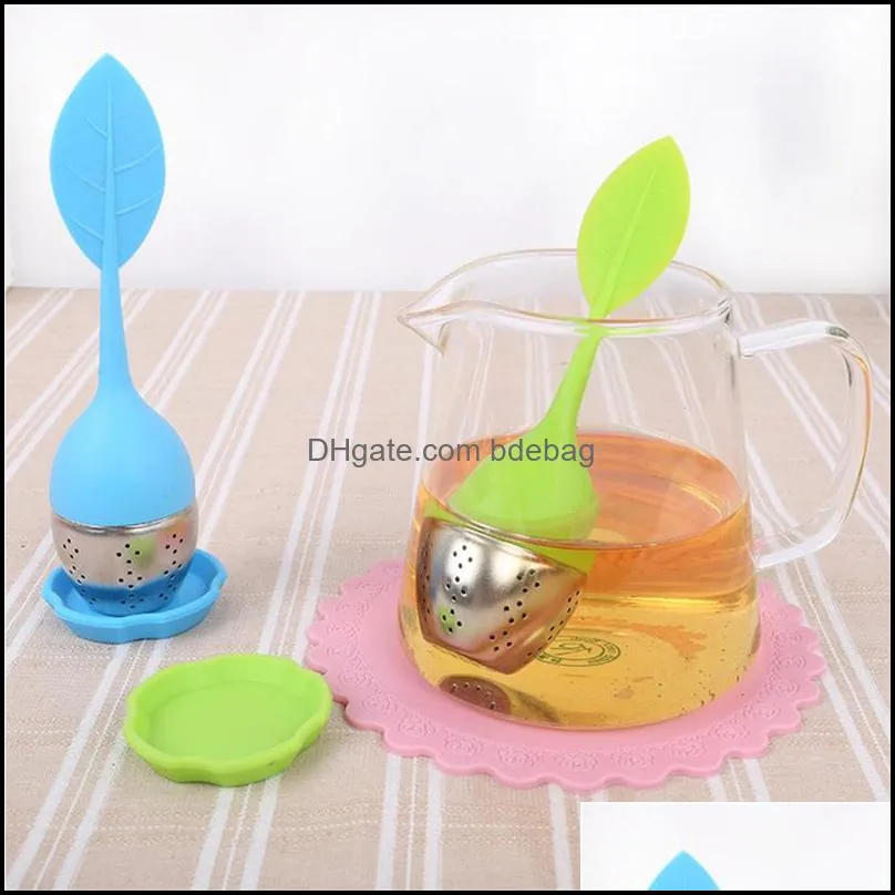 silicone infuser food grade tea leaf strainer stainless steel filter device loose herbal spice filter diffuser come with trays