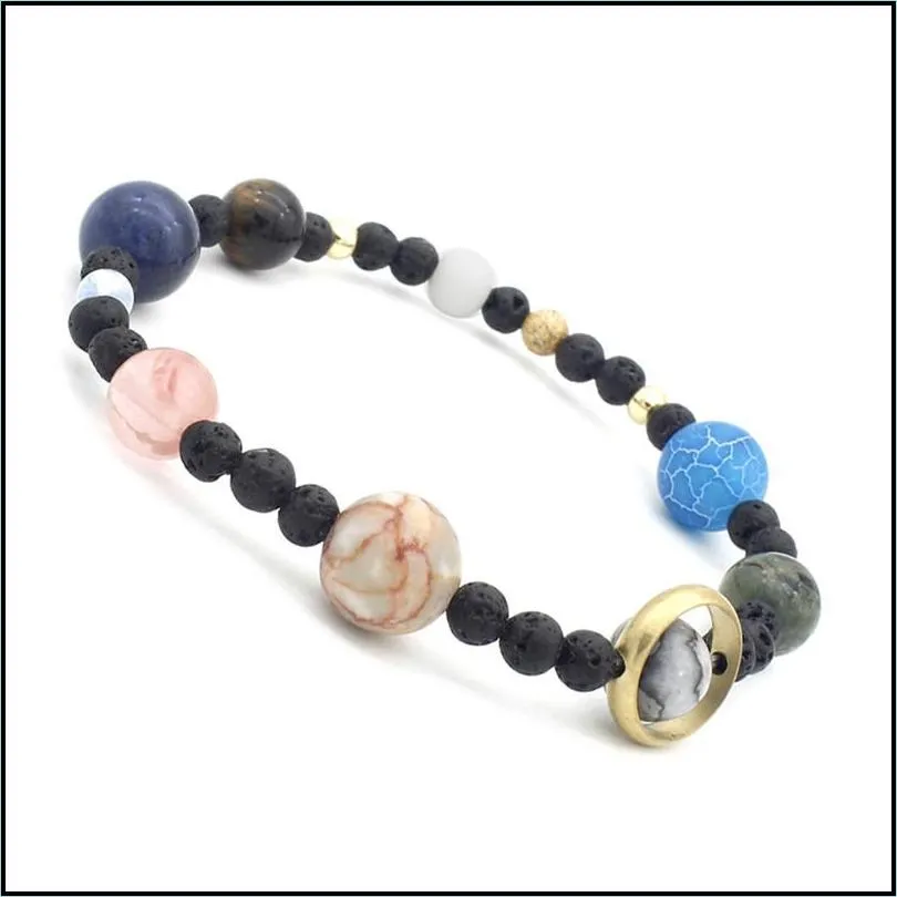 universe eight planets bracelet agate natural stone beads charm bracelets mens jewelry drop ship