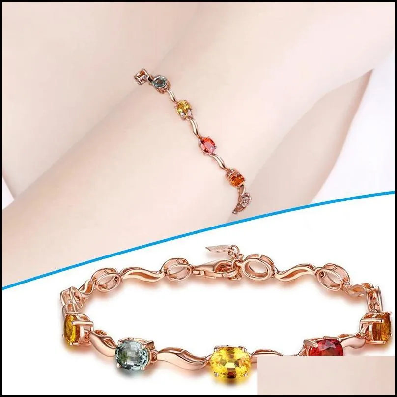 beaded strands crystal rose goldplated bracelet colorful glass stone lucky wrist chain adjustable hand jewelry gift for women girls