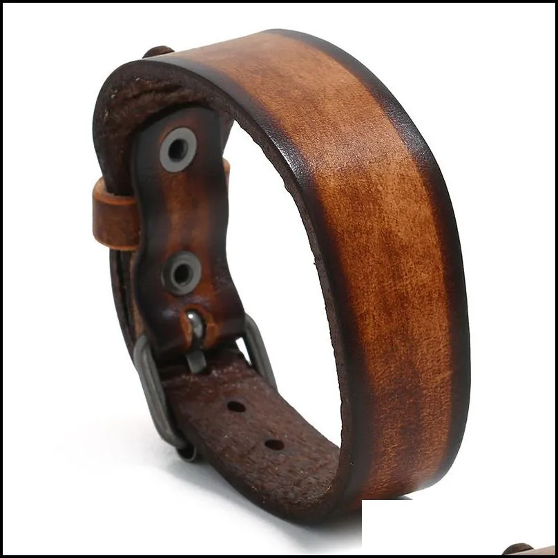 ancient old pin buckle belt leather bangle cuff wide adjustable bracelet wristand for men women fashion jewelry