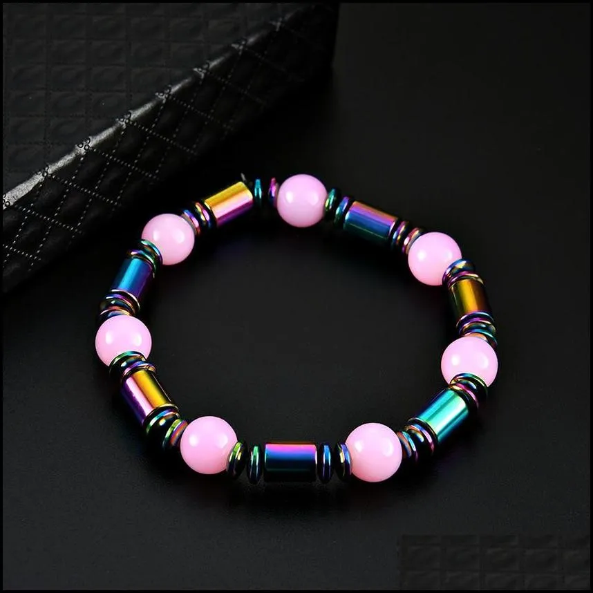 simple gemstone rainbow color bead strands bracelet magnetic black bracelets summer beach beads jewelry drop ship