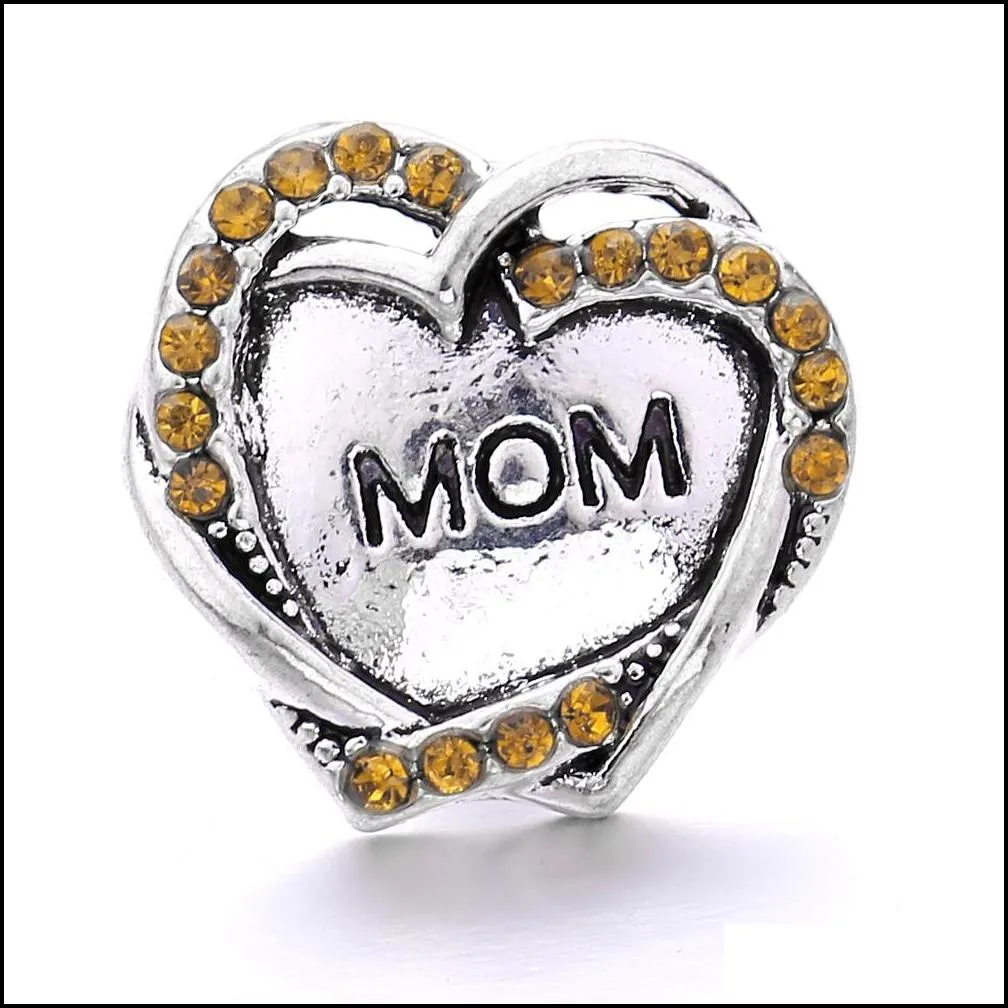 heart mom love rhinestone snap button charms women jewelry findings 18mm metal snaps buttons diy bracelet jewellery wholesale