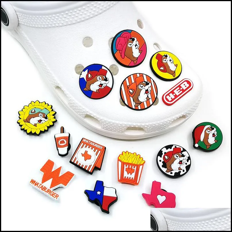 moq 100pcs texas style croc jibz charms 2d soft plastic cute cartoon shoe accessories decorations clog shoes buckles buttons shoe charm fit kids