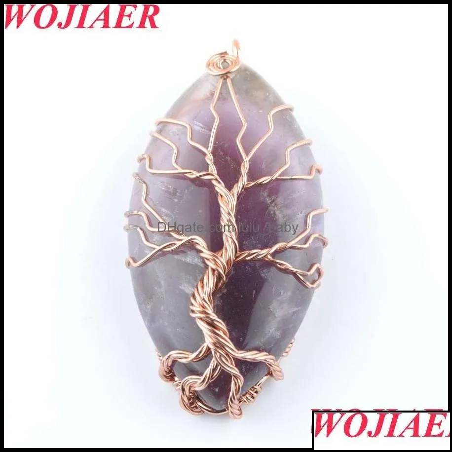 pendant necklaces natural stone tree of life pendants rose gold wire wrap amethysts opal women men charm jewelry bo920 drop lulubaby