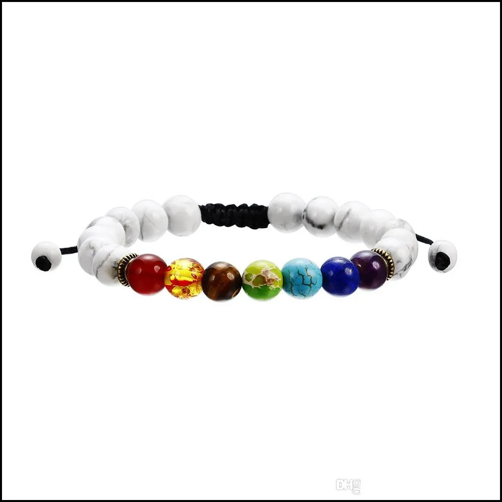 7 chakra beaded strands yoga bracelet men lava healing balance beads reiki buddha prayer natural stone frosted black agate bracelets drop