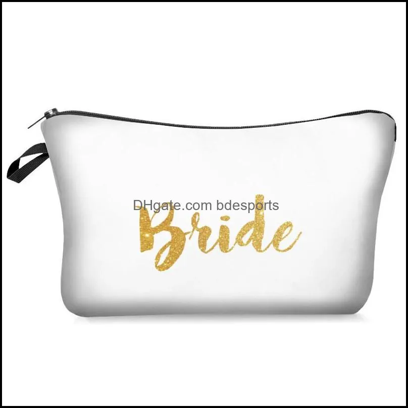 bride makeup bag digital printed bridesmaid makeup gift bag wedding women casual purse hanging cosmetic pouch