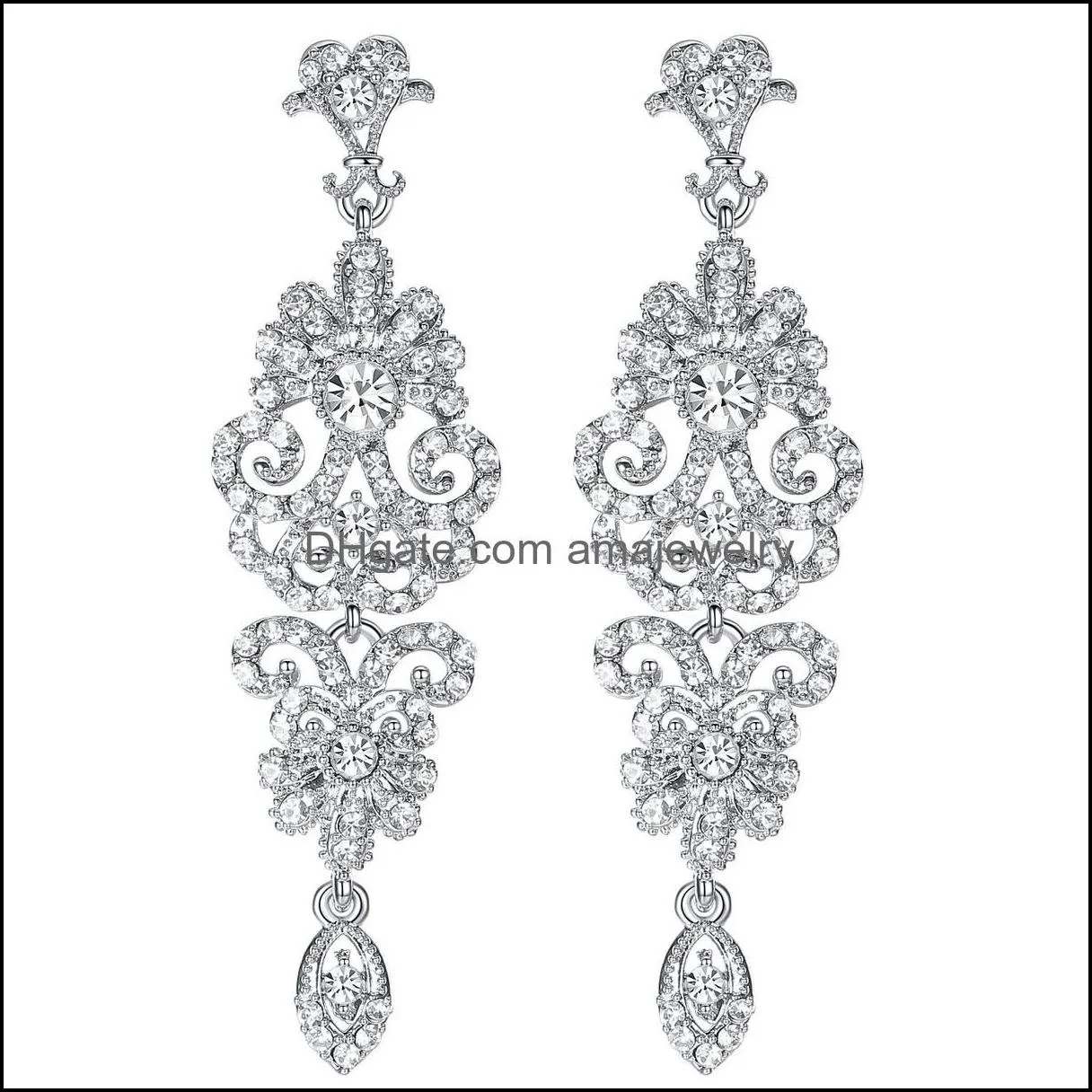 charm rhinestone earrings dangling tassel long sparkly sier prom party wedding for women ameby