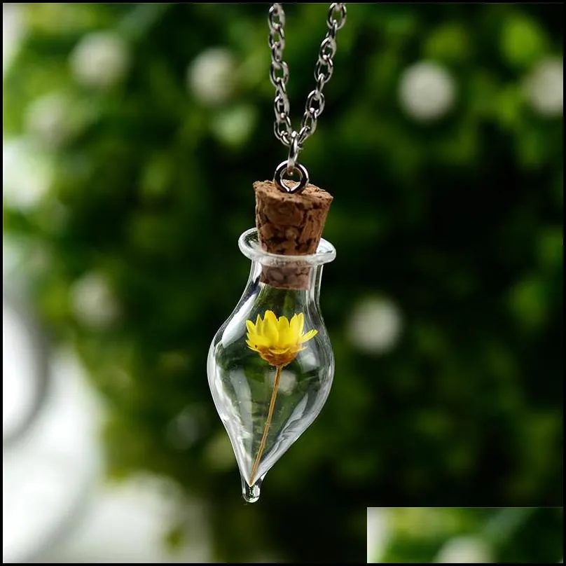 new wishing bottles dried flower necklaces women necklace glass necklaces plant fashion jewelry christmas gift will and sandy new