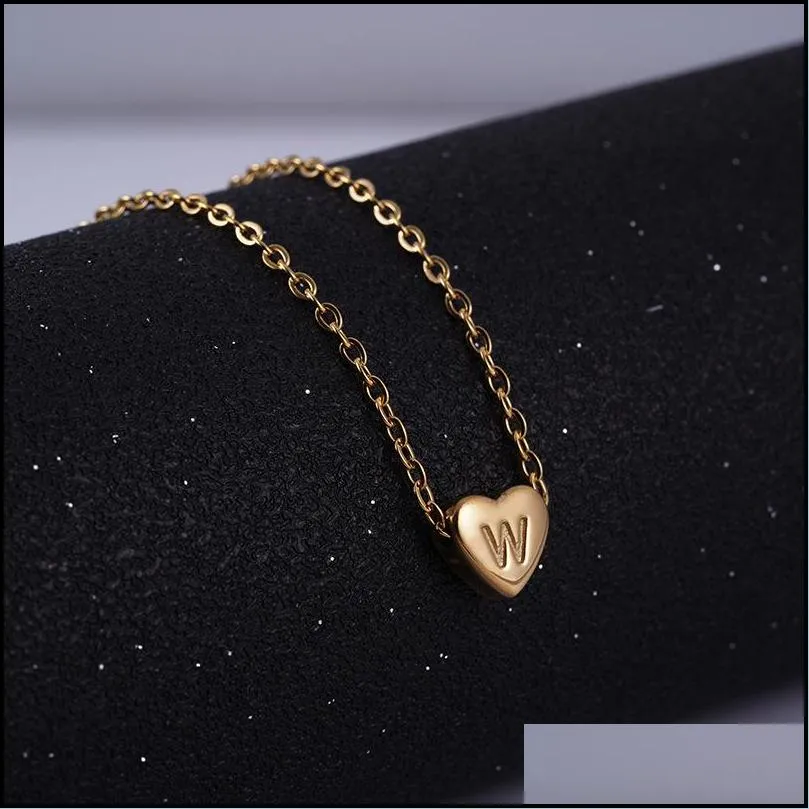 alphabet heart shaped pendants necklace for women stainless steel 18k gold plated letter necklaces lobster clasp female wholesale