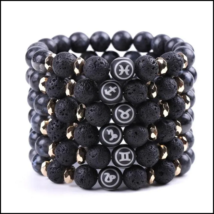 12 constell strands bracelet black natural stone horoscope zodiac sign beaded bracelets for women men fashion jewelry will and sandy