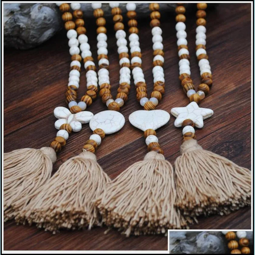 beaded necklace jewelry bohemian linen clothing accessories pendant tassel sweater chain handmade string beads long necklace fashion