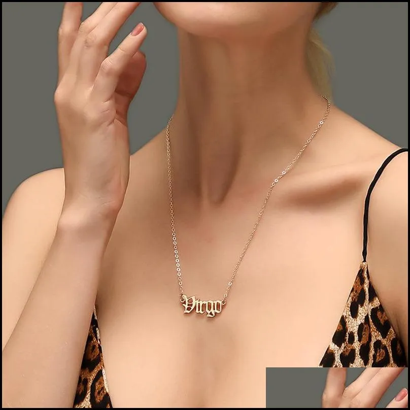 zodiac signs letter pendant necklace for women 12 constellations clavicle chain choker necklaces pack with card