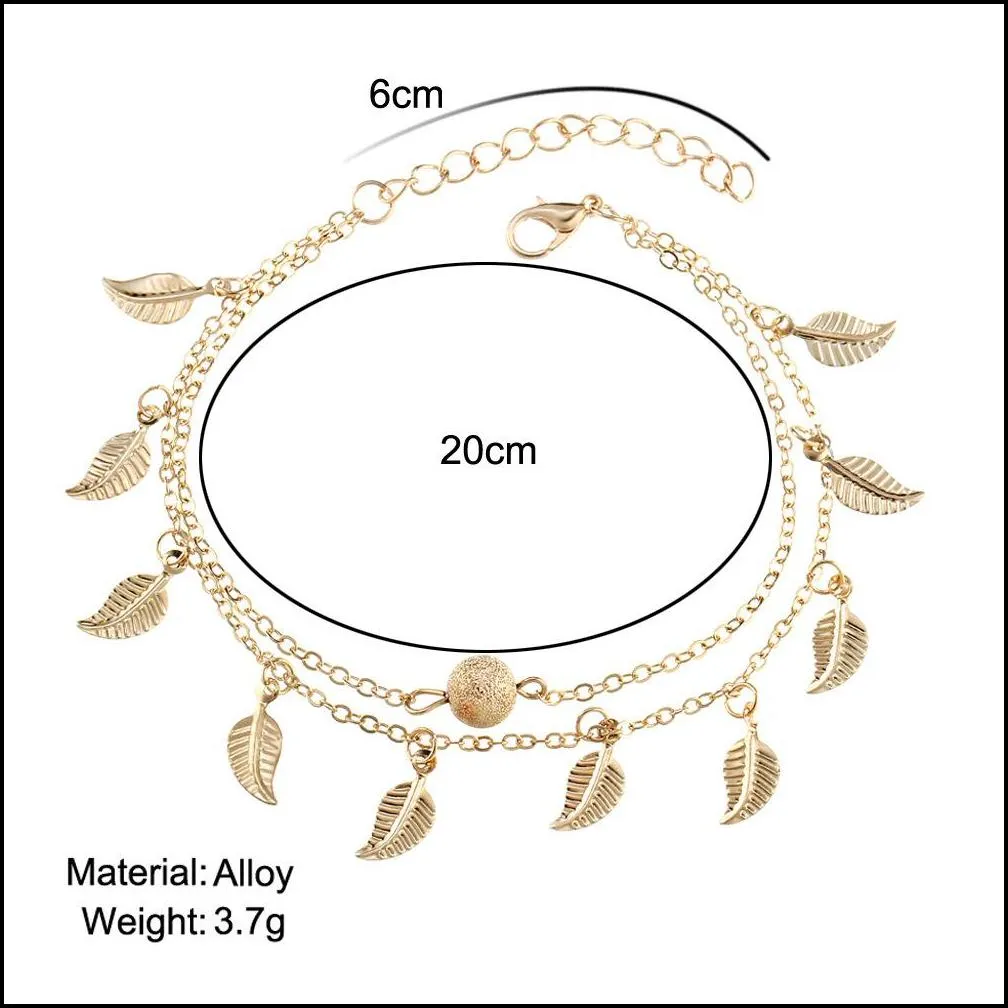 tassel leaf double layer anklet chain bracelets summer beach foot chains bracelet fashion jewelry for women will and sandy