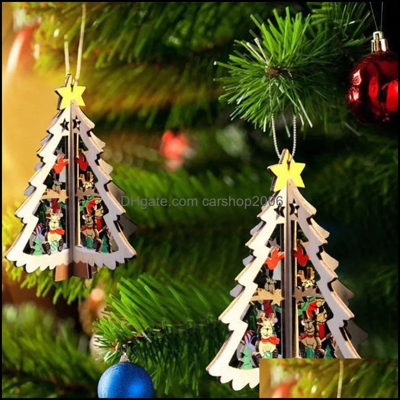 3d christmas wooden pendant christmas tree ornament diy santa xmas tree decor for home party year wood pendant